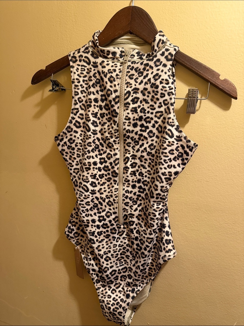SKIMS champagne Leopard Zip-Front swim